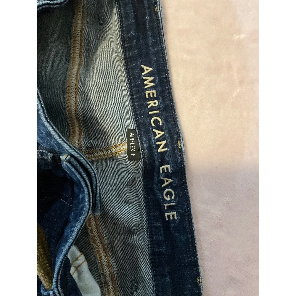 American Eagle Airflex+ Distressed Denim Shorts Mens 38 Dark Wash Cut Off Belted